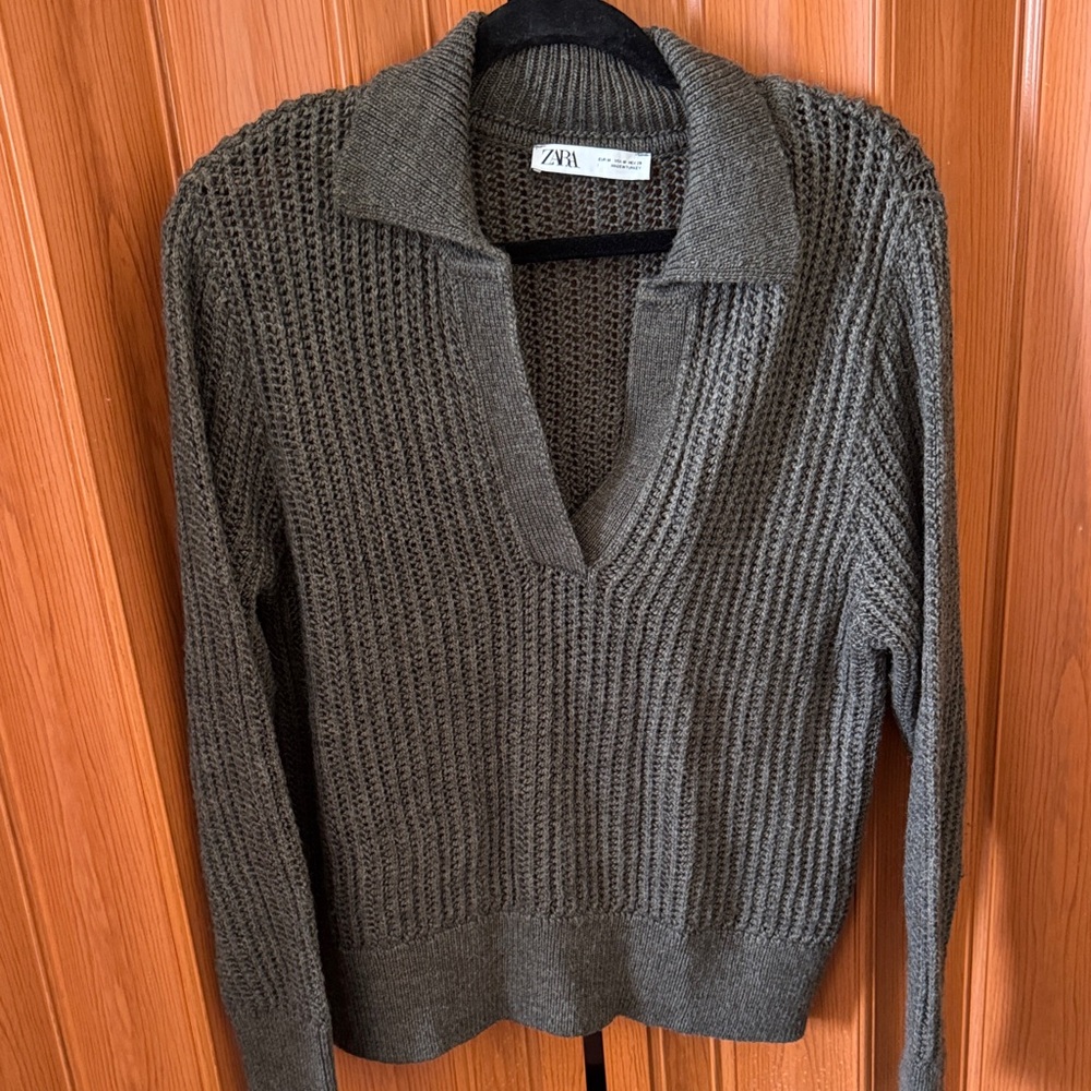 Zara Charcoal Brown V-Neck Women's Sweater